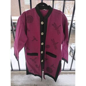 Venus Imports (L) Purple Dragonfly Jacket Nepal Boho Art to Wear Fair Trade Flaw